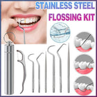 8pcs Stainless Steel Toothpick Set Metal Flossing Portable Toothpick Box Holder - Aimall