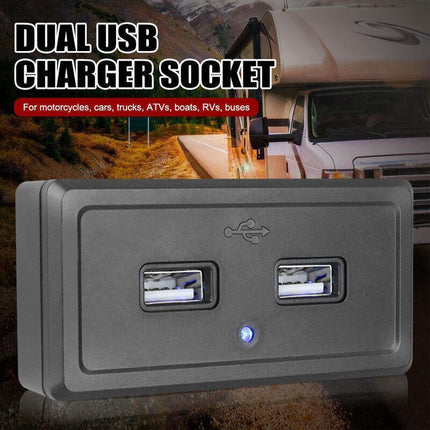 3.1A Dual USB Port Fast Charger Socket Power Outlet Panel 12V Motorcycle Car RV - Aimall
