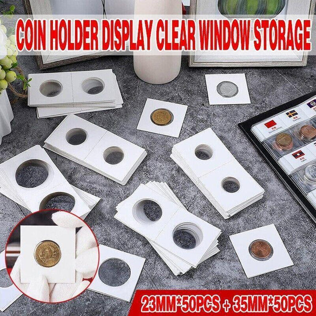 100X Staple Coin Holder Display Clear Window Storage Protect Penny Cent - Aimall