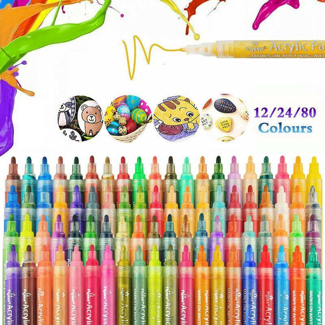 Flysea 12-80 Colours Acrylic Paint Pens Painting Stone Ceramic Glass Marker2-3mm - Aimall