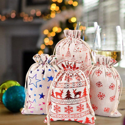 10PCS Christmas Cookie Candy Treat Gift Bags Xmas Party Wrapping Drawstring Bag - Aimall