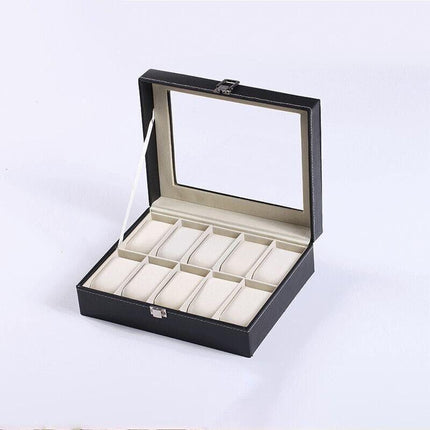 Leather Watch Jewelry Display Storage Holder Case 10 Grids Box Organizer - Aimall