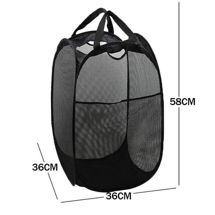 2x Foldable Nylon Mesh Laundry Hamper Pop Up Basket Clothes Washing Storage Bin - Aimall