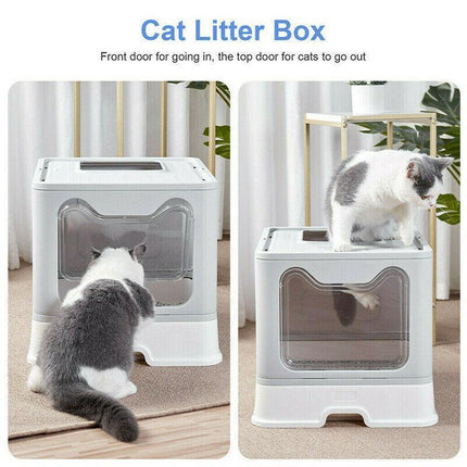 Self-Cleaning Hooded Cat Litter Box Enclosed Large Kitty Toilet Box Tray Refills - Aimall