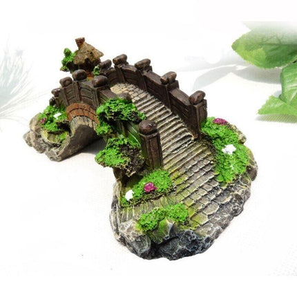 Aquarium Fish Tank Ornament Bridge Resin Rock Pavilion Tree Landscape Decoration - Aimall