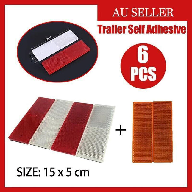 6 X Red Amber White Trailer Reflectors 15 x 5 cm Self Adhesive Reflector Caravan - Aimall