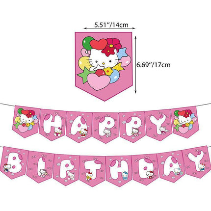 Happy Birthday Cute Hello Kitty Balloon Banner Flag Light Tinsel Curtain Party - Aimall