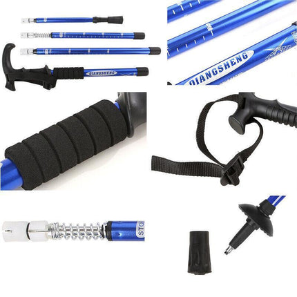 Folding Walking Stick Telescopic Adjustable Antishock Hiking Grip Pole Trekking - Aimall