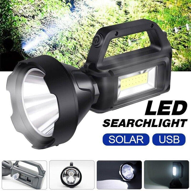 Solar LED Searchlight USB Rechargeable Spotlight Flashlight Torch Power Bank AU - Aimall