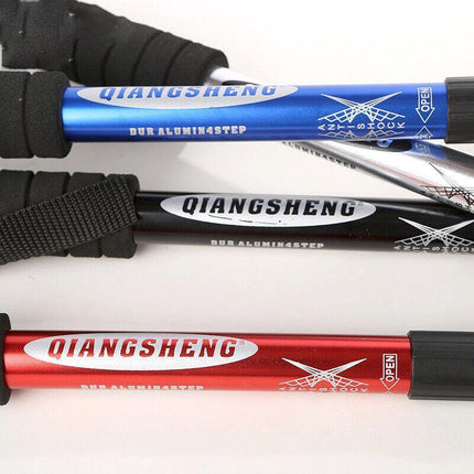 Folding Walking Stick Telescopic Adjustable Antishock Hiking Grip Pole Trekking - Aimall