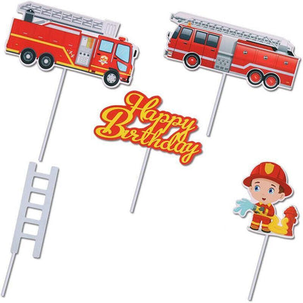 8pcs Fireman Cake Cupcake Topper Set Fire Truck Engine Happy Birthday Party AU - Aimall