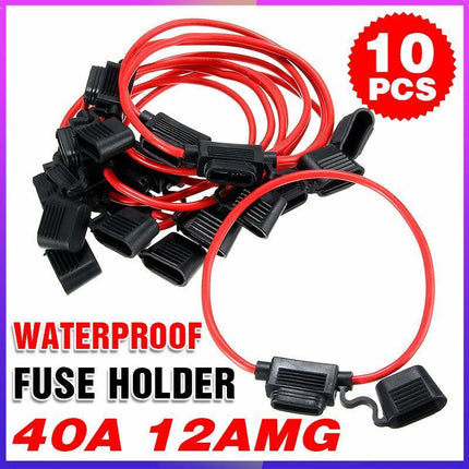 10Pcs 12V 40A Standard Blade Inline Fuse Holder with Water Proof Dustproof Cover - Aimall