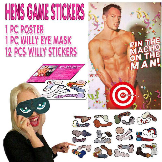 Pin The Macho On The Man Hens Night Party Game Fun Willy Bride To Be AU - Aimall