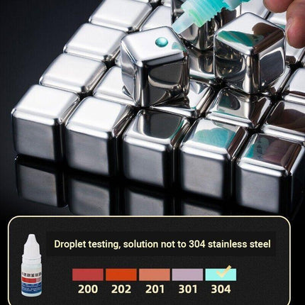 Stainless Steel Whiskey Stones x 8 Ice Cubes With Tong Reusable Cooling Ice Cube - Aimall