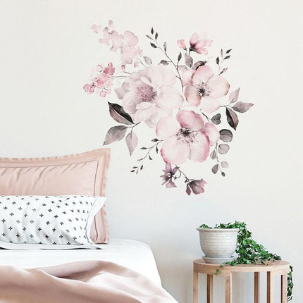 Removable Wall Stickers Watercolour Dusty Pink Flowers Leaves - Aimall