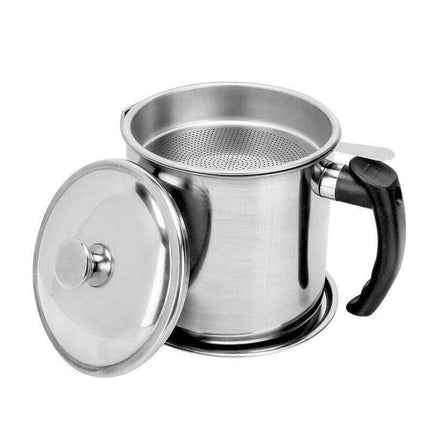 Stainless Steel Oil Strainer Pot Container Jug Storage Can Filter Cooking Grease - Aimall