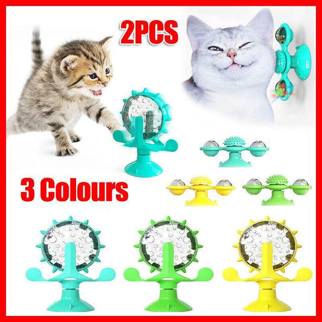 Windmill Pet Cat Treat Food Dispenser Toys Slow Feeder Puzzle Interactive 2PCS - Aimall