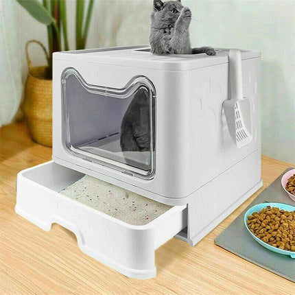Self-Cleaning Hooded Cat Litter Box Enclosed Large Kitty Toilet Box Tray Refills - Aimall