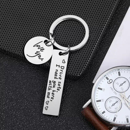 Drive Safe I Need You Here With Me Couple Alloy Keyring Keychain Car Gift - Aimall