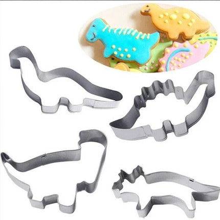 4x Stainless Steel Dinosaur Cookies Cutter Biscuit Pastry Cake Fondant Mould FY - Aimall