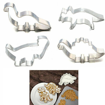 4x Stainless Steel Dinosaur Cookies Cutter Biscuit Pastry Cake Fondant Mould FY - Aimall
