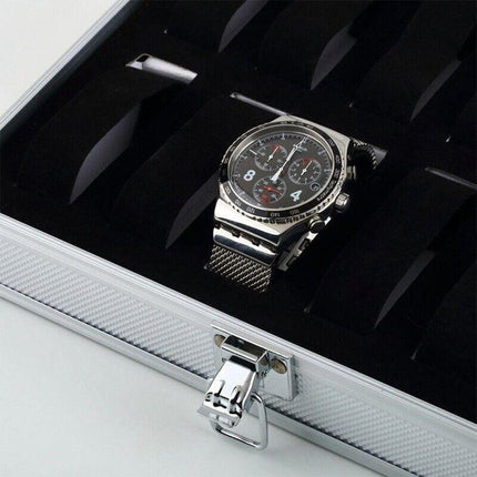 12 Grids Carbon Fiber Aluminum Watch Box Storage Case Holder Display - Aimall