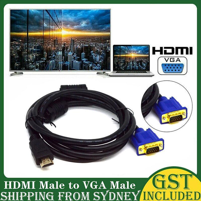 HDMI Male to VGA Male Cable Adapter Monitor Lead HD 15Pin 1080P Converter Laptop - Aimall