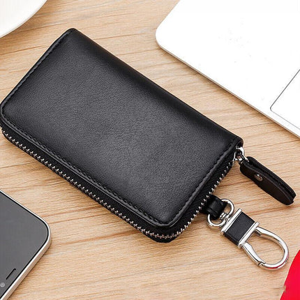 Key Holder Bag Leather Case Ring Wallet Car Unisex Pouch Keychains Black Coffee - Aimall