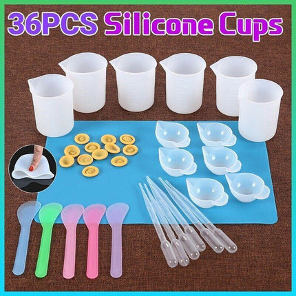 36PCS Silicone Mixing Measuring Cups UV Resin Mold Casting Jewelry Tool Kit DIY - Aimall