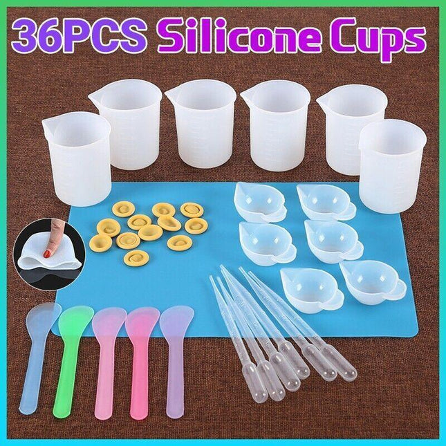 36PCS Silicone Mixing Measuring Cups UV Resin Mold Casting Jewelry Tool Kit DIY - Aimall