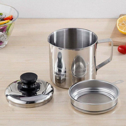 1.8L Stainless Steel Oil Filter Pot Cooking Soup Grease Strainer Separator Home - Aimall