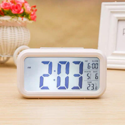 Digital Bedside LED Snooze Alarm Clock Time Temperature Day/Night Desktop Clock - Aimall