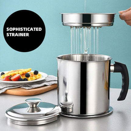 Stainless Steel Oil Strainer Pot Container Jug Storage Can Filter Cooking Grease - Aimall