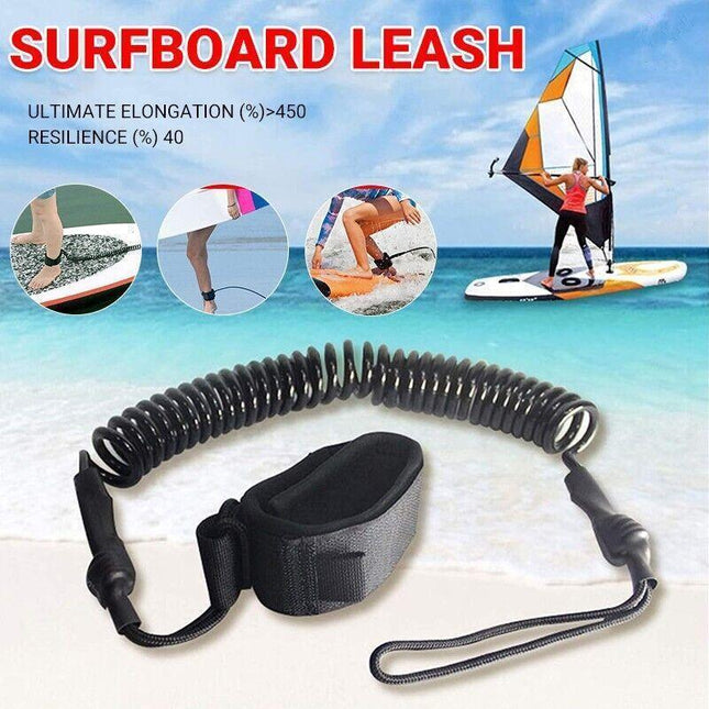 10' Coiled Leg Rope SUP Paddleboard Surfboard Leash Wrist Leash Ankle Leash Surf - Aimall
