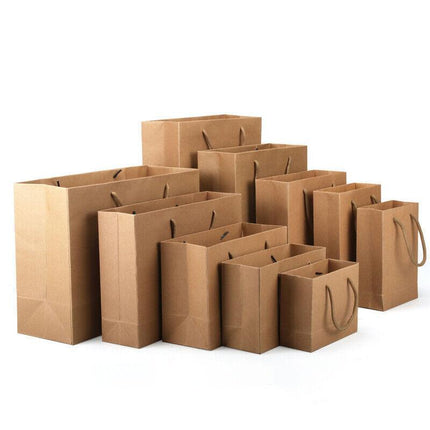 Kraft Paper Bags 50 x Bulk, Gift Shopping Carry Craft Brown Bag with Handles AU - Aimall