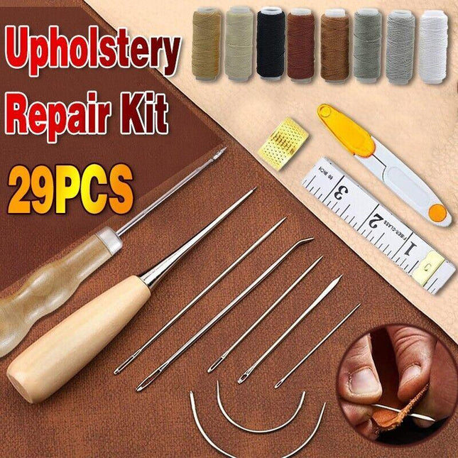 29 Pack Upholstery Repair Kit Leather Craft Tool Kit Leather Hand Sewing Needle - Aimall