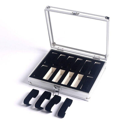 12 Grids Carbon Fiber Aluminum Watch Box Storage Case Holder Display - Aimall