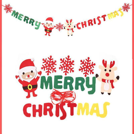 Merry Christmas Banner Felt Christmas Santa Flags Banner Hanging Xmas Decoration - Aimall