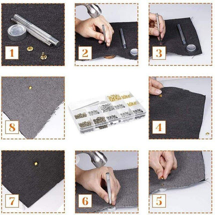 Leather Rivets Tool Metal Stud Set Double Cap Fixing Belt Repair DIY Kit Craft - Aimall