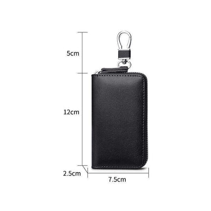 Key Holder Bag Leather Case Ring Wallet Car Unisex Pouch Keychains Black Coffee - Aimall