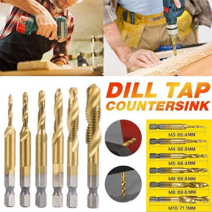 6X HSS Hex Shank Tap Drill Bits Metric Thread Screw Compound Tapping Set Tool - Aimall