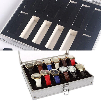 12 Grids Carbon Fiber Aluminum Watch Box Storage Case Holder Display - Aimall