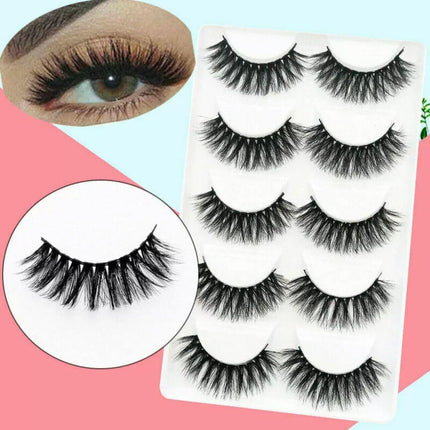 5 Pairs 3D Thick Mink Fake False Eyelashes Natural Long Wispy Makeup Lashes AU - Aimall