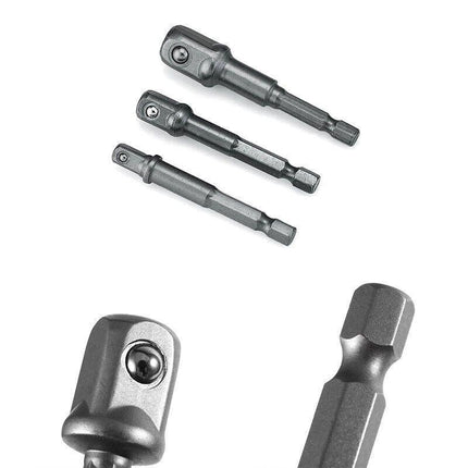 3PC Drill Socket Adaptor Hex Drive To 1/4" 3/8" 1/2" Impact Drill BIts Driver - Aimall