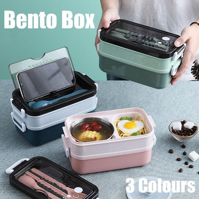 Bento Box Lunch Containers Food Microwave Stainless Portable Dinnerware AU - Aimall