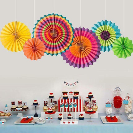 Colorful Paper Fans Party Decorations 6pcs Mexican Fiesta Hanging Decor Birthday - Aimall