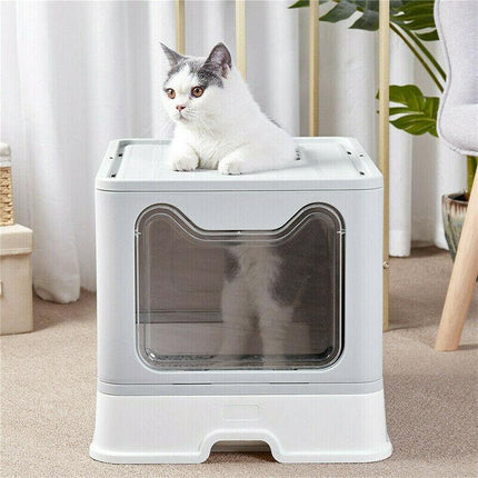 Self-Cleaning Hooded Cat Litter Box Enclosed Large Kitty Toilet Box Tray Refills - Aimall