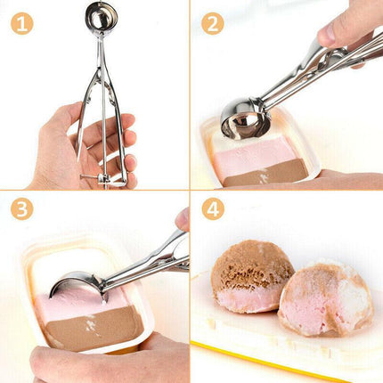 Stainless Steel Icecream Ice Cream Scoop Cookie Dough Mash Spoon Trigger 6cm Dia - Aimall