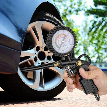 Tyre Pressure Gauge Air Tire Inflator Car Motorcycle Pump Hose Compressor Tool - Aimall