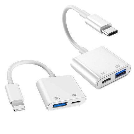 For iPhone/Type C 8-Pin to USB 3.0 Camera Adapter Easy to Transfer Photos Videos - Aimall